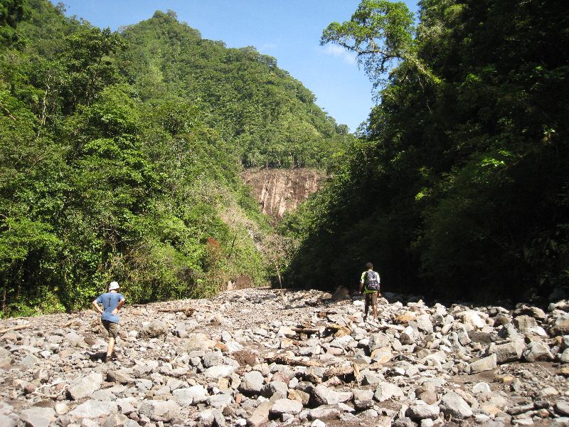 Walking up the 800m long sediment plume on the Vila River.